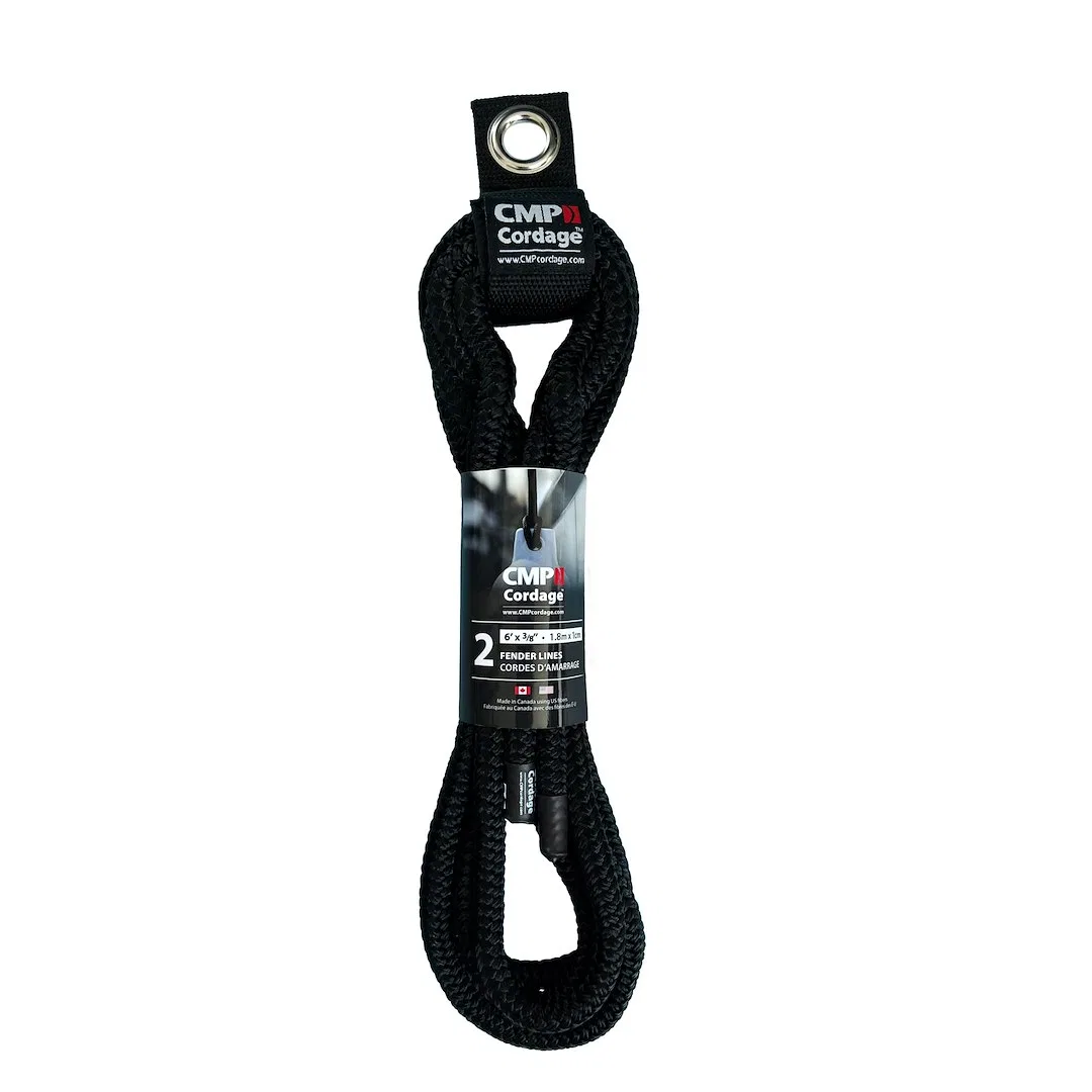 CFL3806BK – CMP GROUP Boat Fender Line, Double Braided 3/8 Inch Diameter x 6 Foot Length Black Nylon Pack Of 2